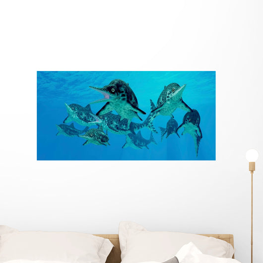 Group Ichthyosaurs Swimming Prehistoric Wall Decal