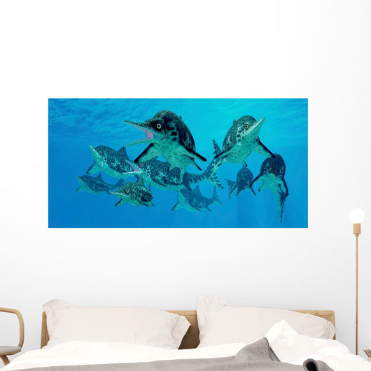 Group Ichthyosaurs Swimming Prehistoric Wall Decal