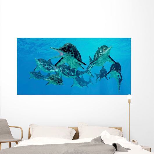 Group Ichthyosaurs Swimming Prehistoric Wall Decal