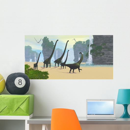Mamenchisaurus Dinosaur Herd Grazing Wall Decal