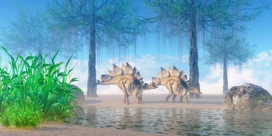 Pair Stegosaurus Walking near Wall Decal