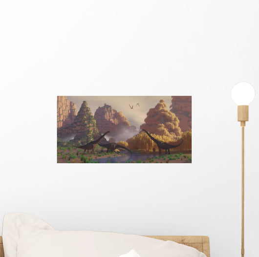 Herd Sauroposeidon Dinosaurs Drinking Wall Decal