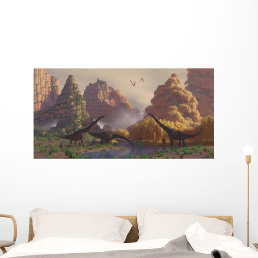 Herd Sauroposeidon Dinosaurs Drinking Wall Decal