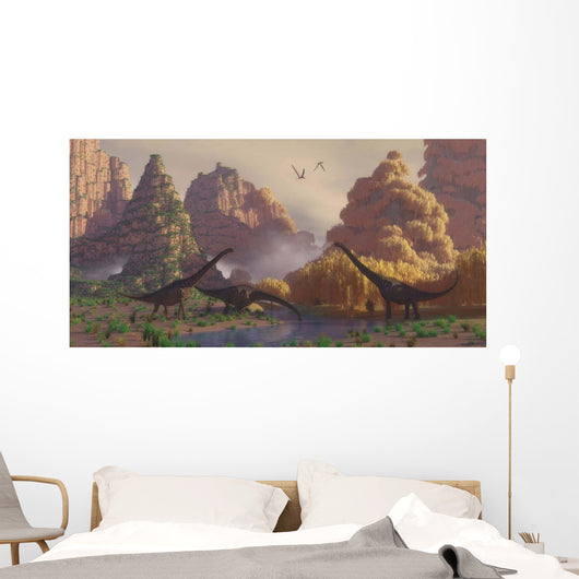 Herd Sauroposeidon Dinosaurs Drinking Wall Decal