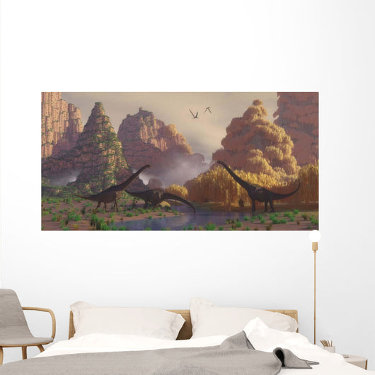 Herd Sauroposeidon Dinosaurs Drinking Wall Decal
