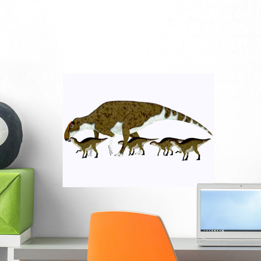 Brachylophosaurus with Offspring Wall Decal Design 1