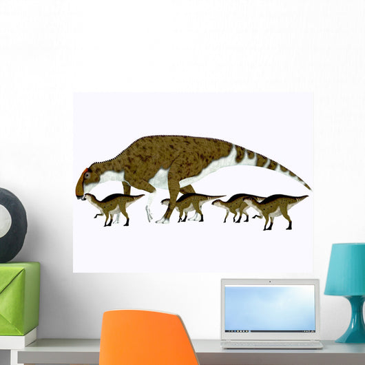 Brachylophosaurus with Offspring Wall Decal Design 1
