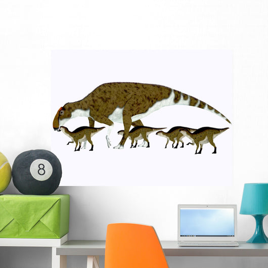 Brachylophosaurus with Offspring Wall Decal Design 1