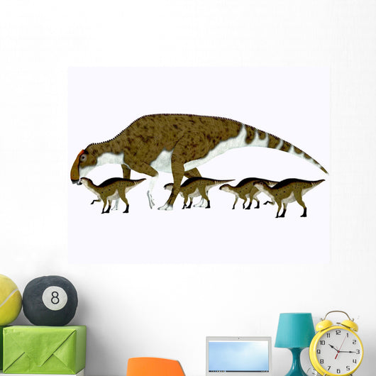 Brachylophosaurus with Offspring Wall Decal Design 1