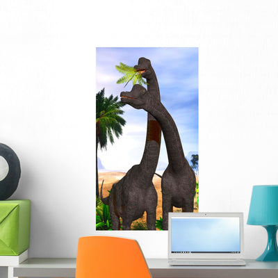 Brachiosaurus Dinosaurs Munch Tropical Wall Decal shown on a wall
