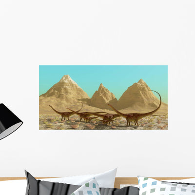 Herd Diplodocus Dinosaurs Migrating Wall Decal shown on a wall