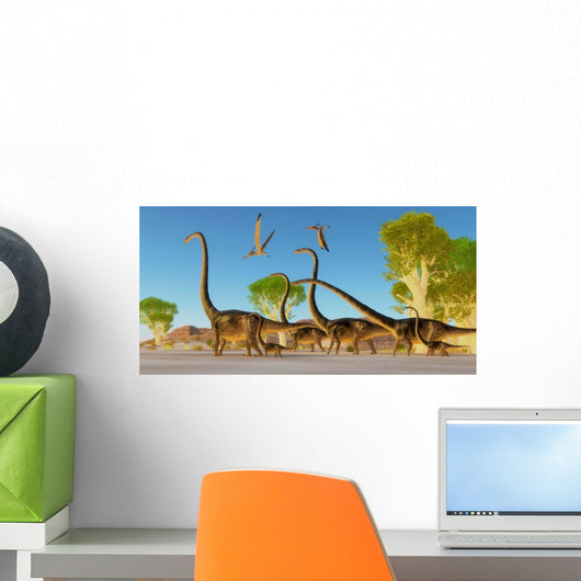 Herd Omeisaurus Dinosaurs Traveling Wall Decal