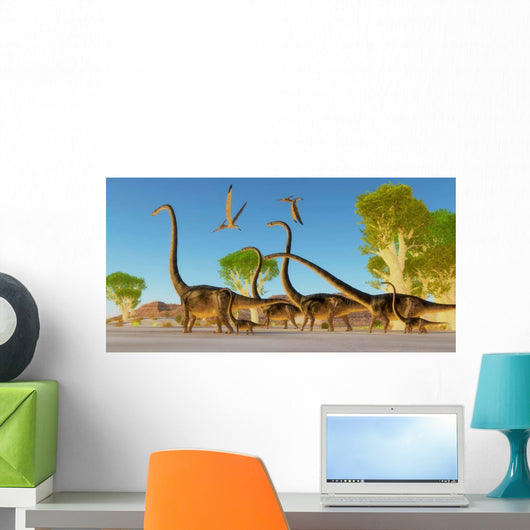 Herd Omeisaurus Dinosaurs Traveling Wall Decal