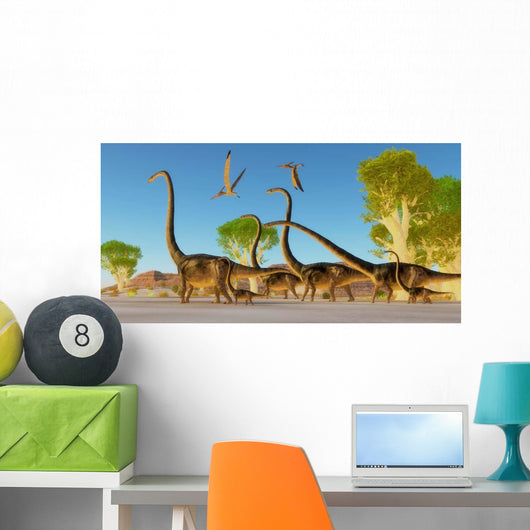 Herd Omeisaurus Dinosaurs Traveling Wall Decal