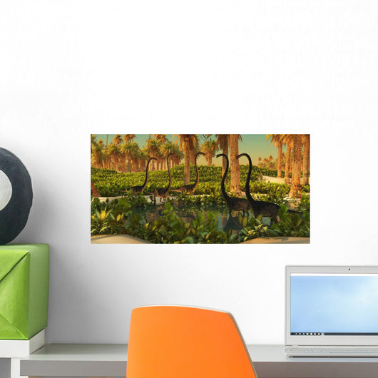 Herd Omeisaurus Dinosaurs Watering Wall Decal