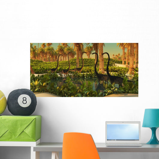 Herd Omeisaurus Dinosaurs Watering Wall Decal