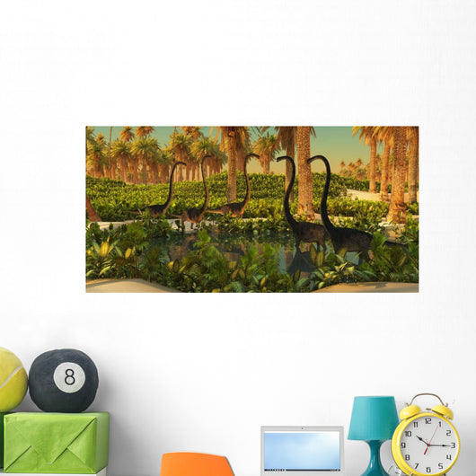 Herd Omeisaurus Dinosaurs Watering Wall Decal