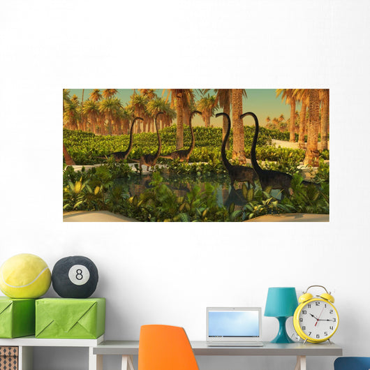 Herd Omeisaurus Dinosaurs Watering Wall Decal