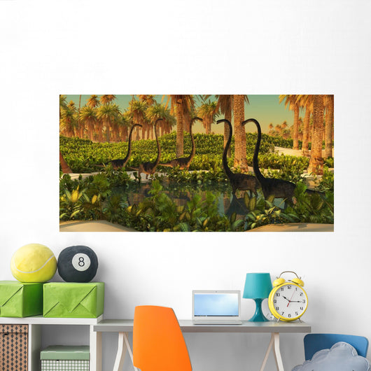 Herd Omeisaurus Dinosaurs Watering Wall Decal
