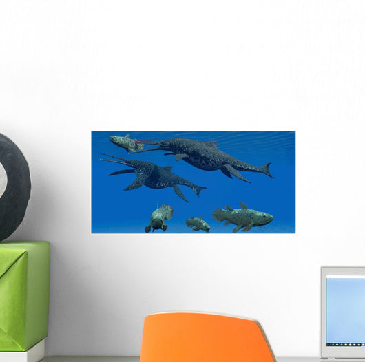 Shonisaurus Ichthyosaur Stabs Coelacanth Wall Decal