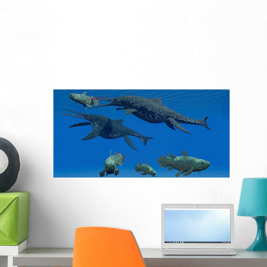 Shonisaurus Ichthyosaur Stabs Coelacanth Wall Decal