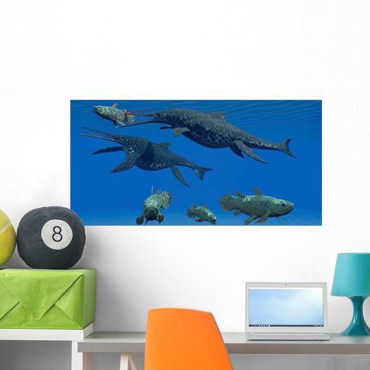 Shonisaurus Ichthyosaur Stabs Coelacanth Wall Decal
