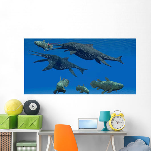 Shonisaurus Ichthyosaur Stabs Coelacanth Wall Decal