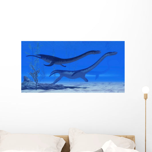 Plesiosaurus Dinosaurs Swim Together Wall Decal Design 2