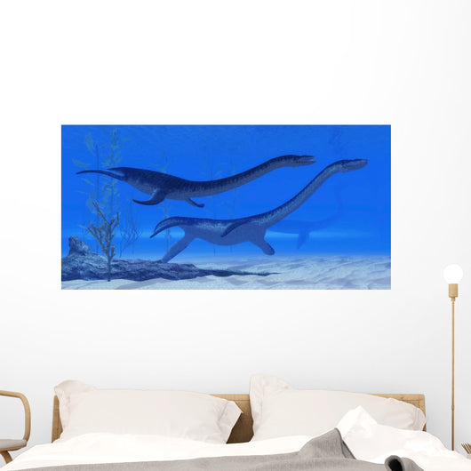Plesiosaurus Dinosaurs Swim Together Wall Decal Design 2