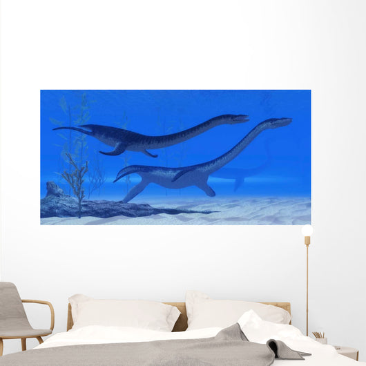 Plesiosaurus Dinosaurs Swim Together Wall Decal Design 2