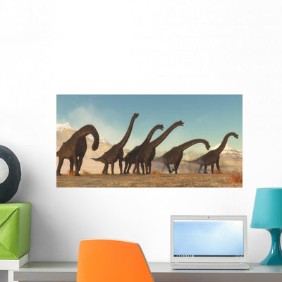Brachiosaurus Dinosaur Herd Moving Wall Decal shown on a wall
