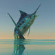 Blue Marlin Bursts from Wall Decal