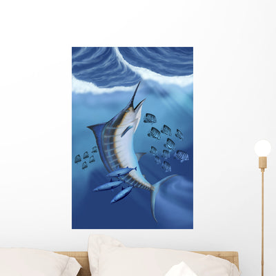 Small Fish Scatter Wall Decal shown on a wall