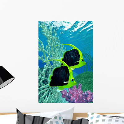 Pair Pennant Coralfish Swimming Wall Decal shown on a wall