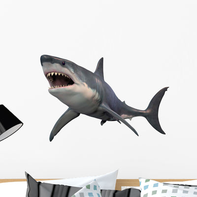 Great White Shark White Wall Decal shown on a wall