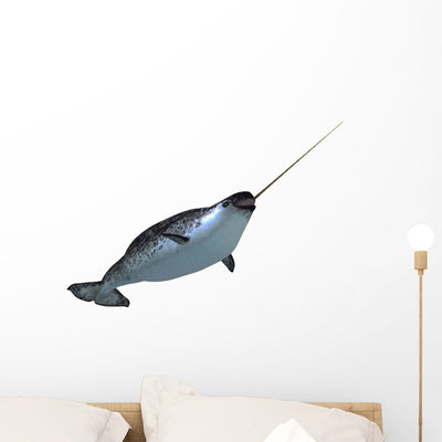 Male Narwhale Whale White Wall Decal shown on a wall