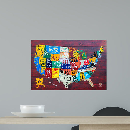 License Plate Map USA Large Wall Mural