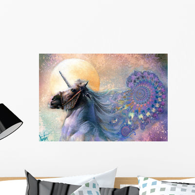 Pastels Unicorn Wall Mural shown on a wall
