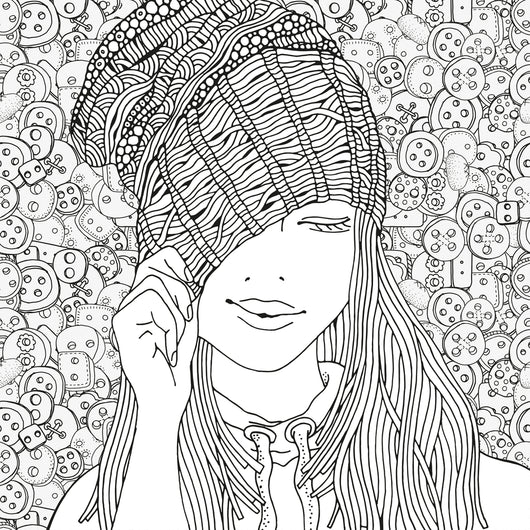 Girl with Knitted Hat Coloring Page Decal