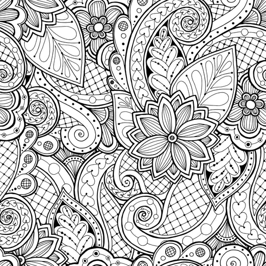 Seamless Floral and Leaves Pattern Coloring Page Decal