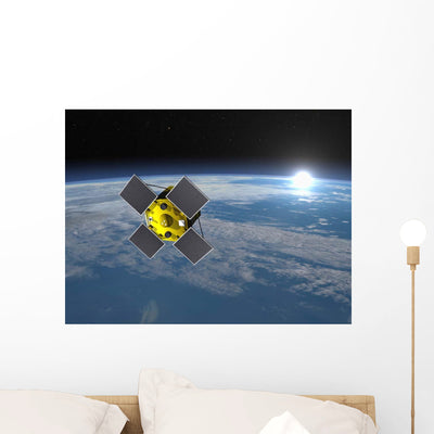 Acrimsat Satellite Orbiting Earth Wall Decal shown on a wall