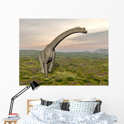 Brachiosaurus Dinosaur Walking Grassy Wall Decal