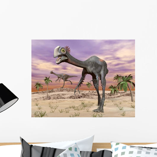 Two Gigantoraptor Dinosaurs Walking Wall Decal