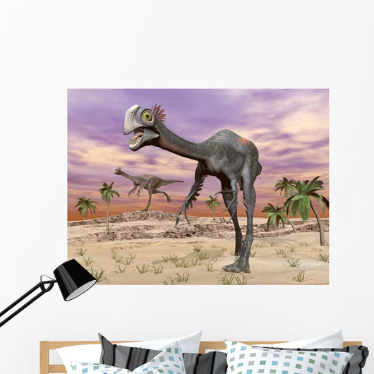 Two Gigantoraptor Dinosaurs Walking Wall Decal