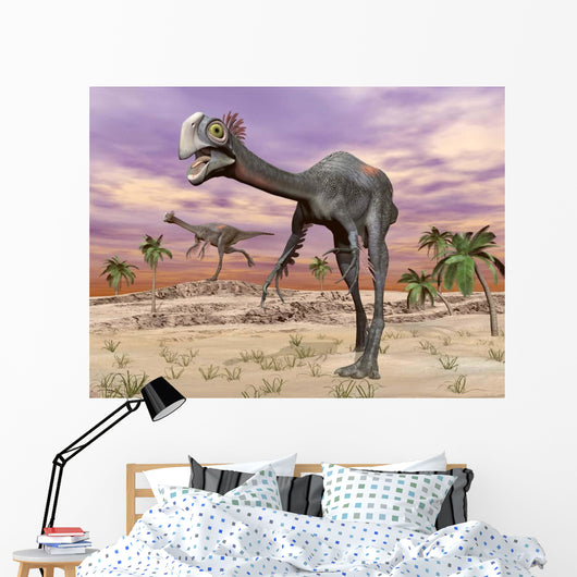 Two Gigantoraptor Dinosaurs Walking Wall Decal
