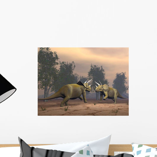 Confrontation between Two Triceratops Wall Decal
