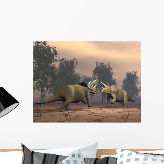 Confrontation between Two Triceratops Wall Decal