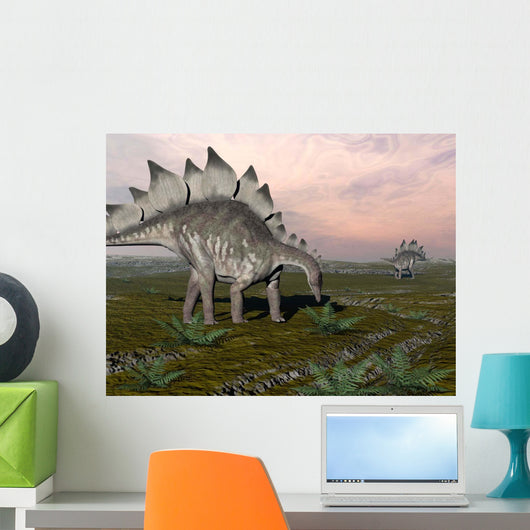 Stegosaurus Dinosaurs Grazing Plants Wall Decal