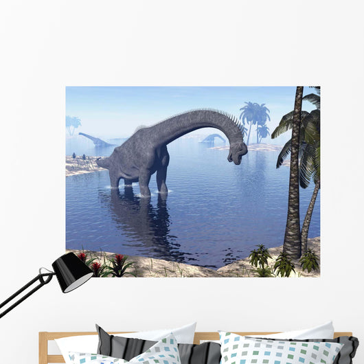 Brachiosaurus Dinosaur Walking Water Wall Decal