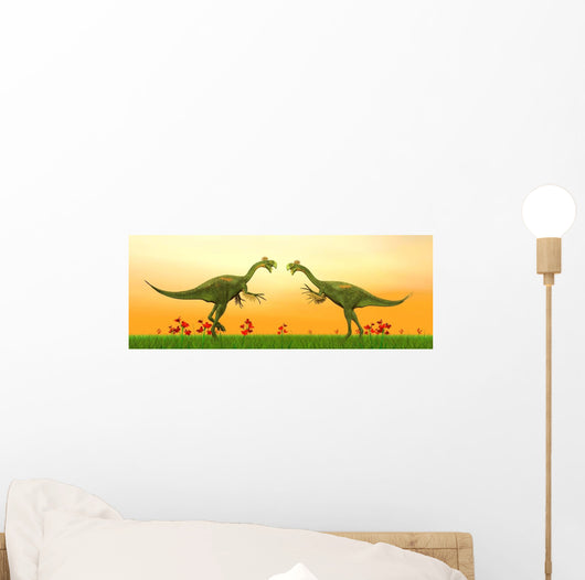 Two Gigantoraptor Dinosaurs Fighting Wall Decal